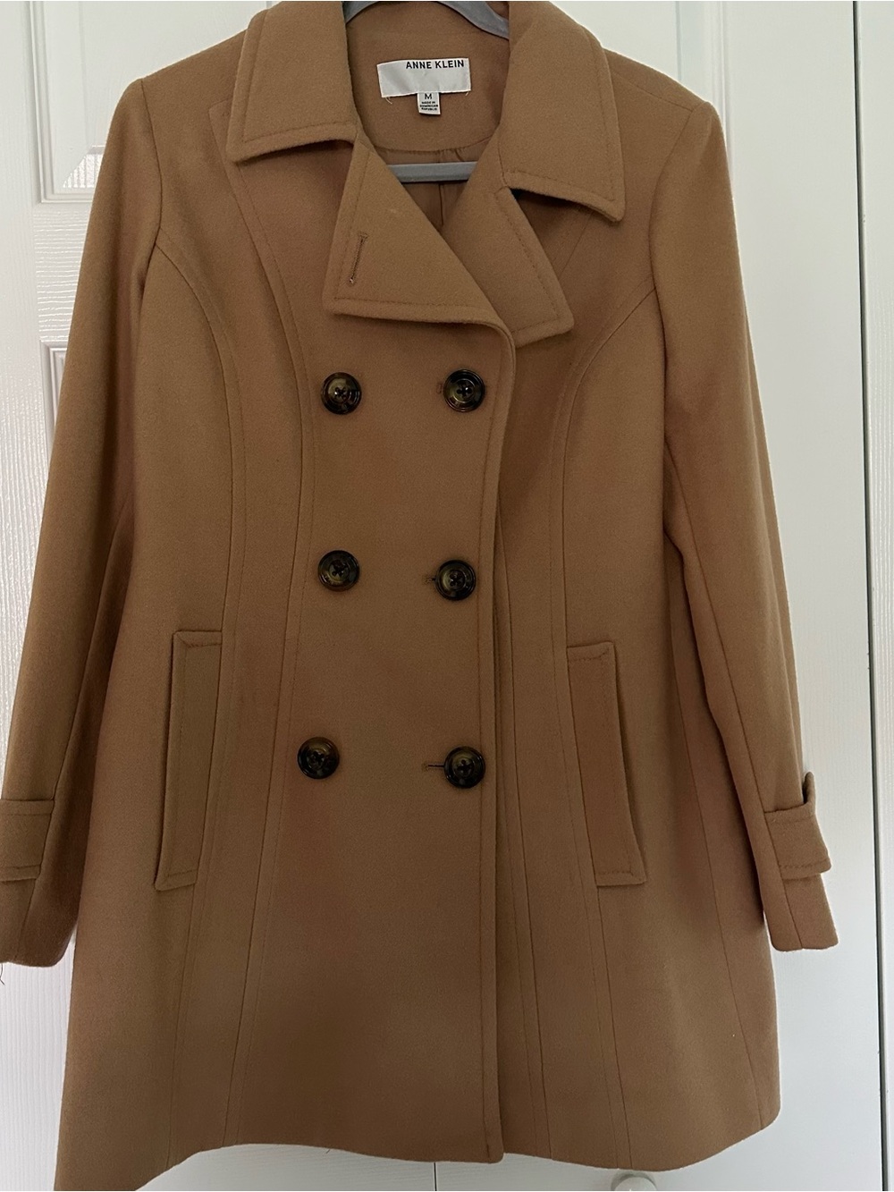 Anne Klein Camel Double-Breasted Peacoat